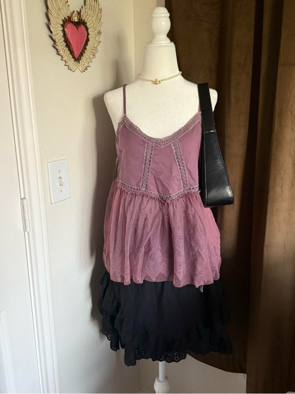 Listicle Dusty Rose Layered Lace Tank Top